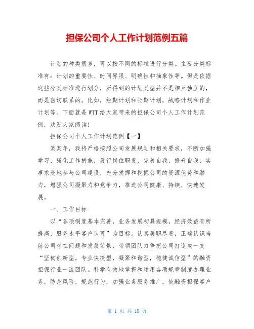担保公司个人工作计划范例五篇