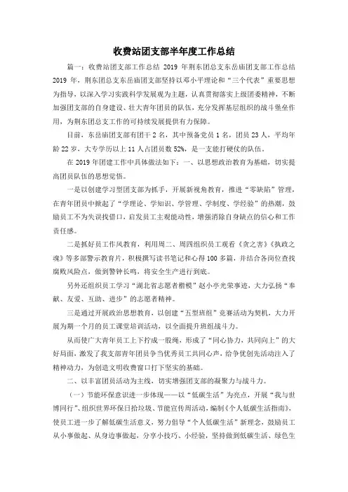 工作总结-收费站团支部半年度工作总结2 精品