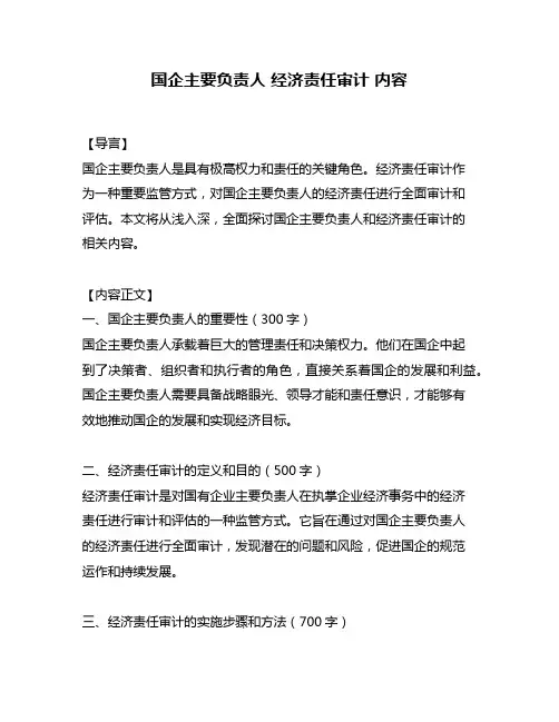 国企主要负责人 经济责任审计 内容