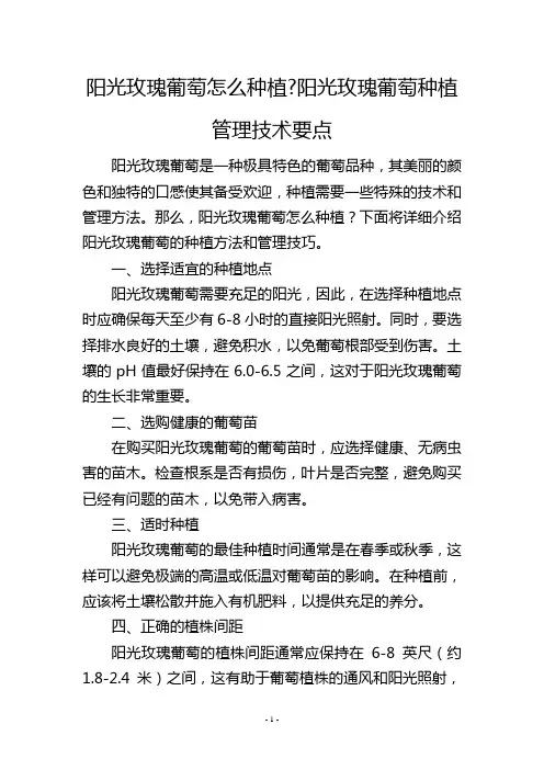 阳光玫瑰葡萄怎么种植-阳光玫瑰葡萄种植管理技术要点