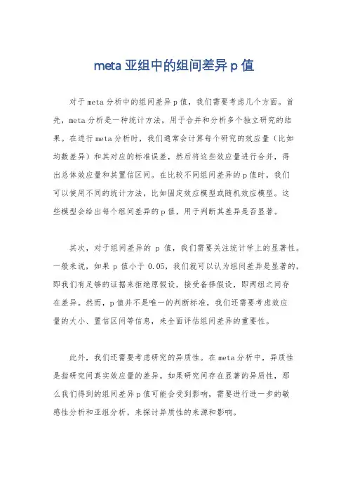 meta亚组中的组间差异p值