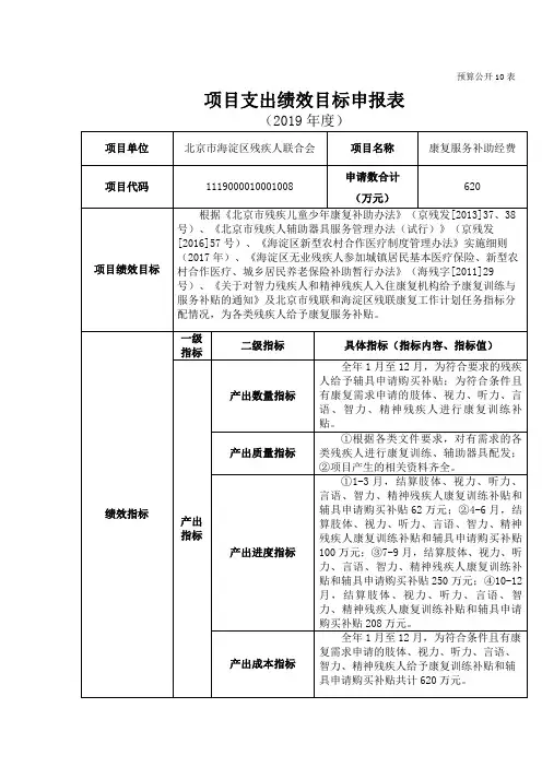 项目支出绩效目标申报表