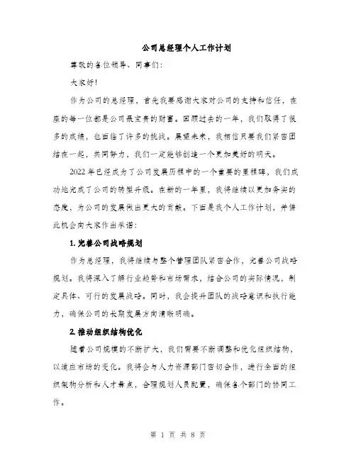 公司总经理个人工作计划