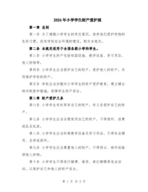 2024年小学学生财产爱护规
