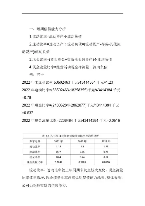 苏宁云商 2023偿债能力分析 