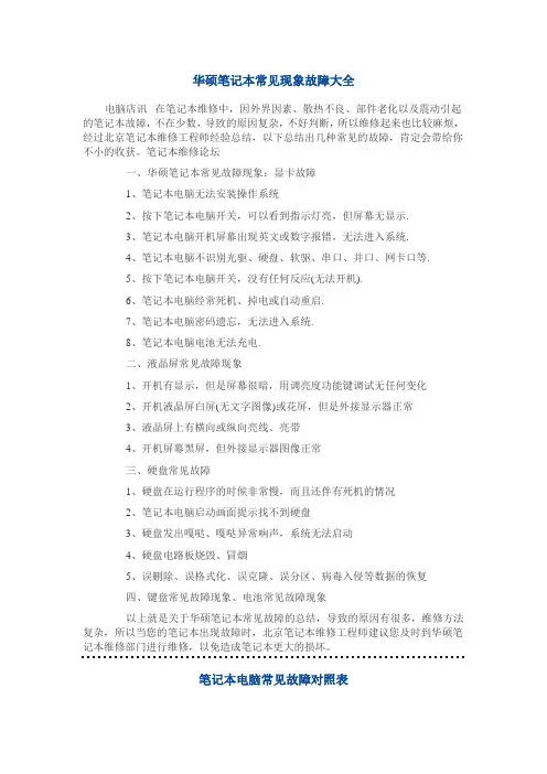 华硕笔记本常见现象故障大全