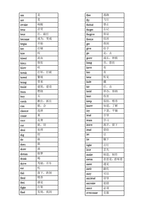 按字母顺序排列-不规则动词表