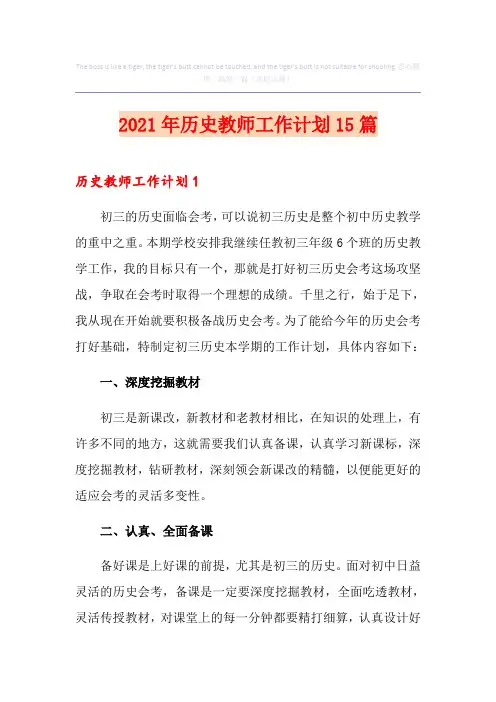 2021年历史教师工作计划15篇