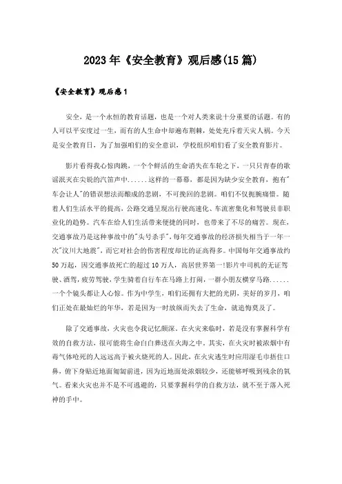 2023年《安全教育》观后感(15篇)