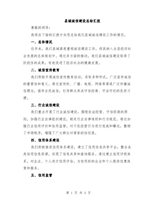 县城诚信建设总结汇报