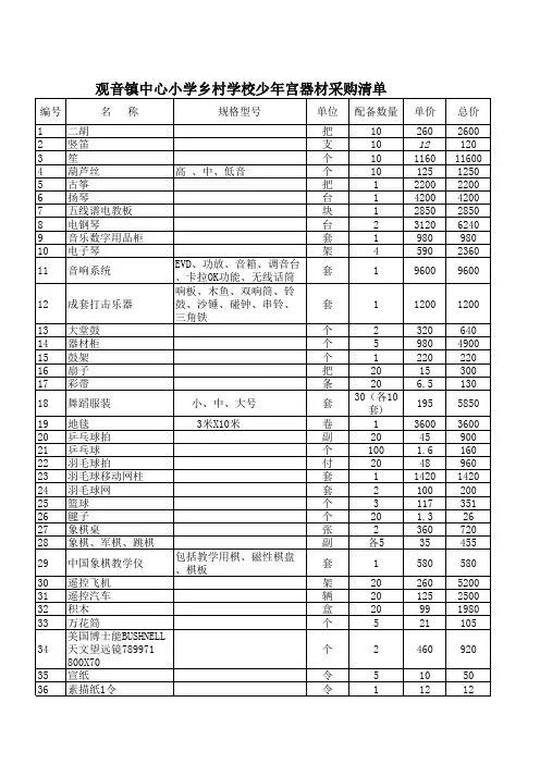 观音镇中心小学乡村学校少年宫器材采购清单
