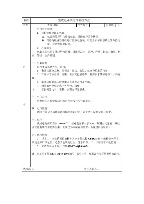 集成电路类检验标准