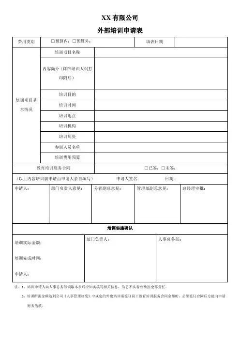 外部培训申请表