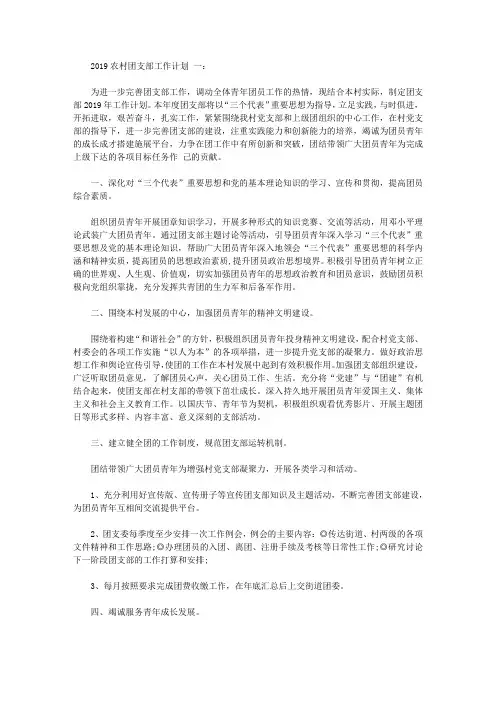 农村团支部工作计划2020