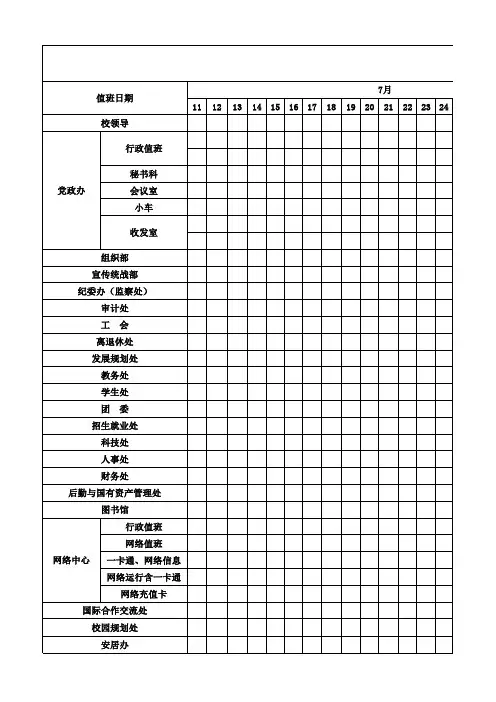 长江师范学院2016年暑假值班安排表