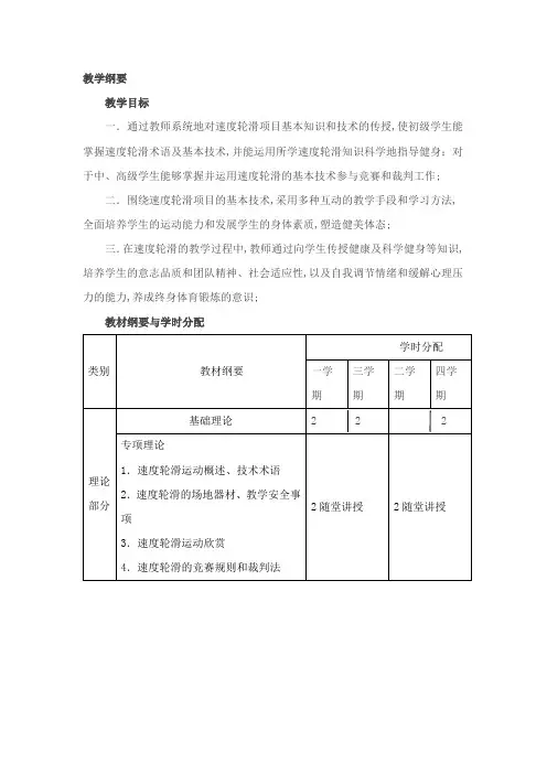 速度轮滑课教学纲要