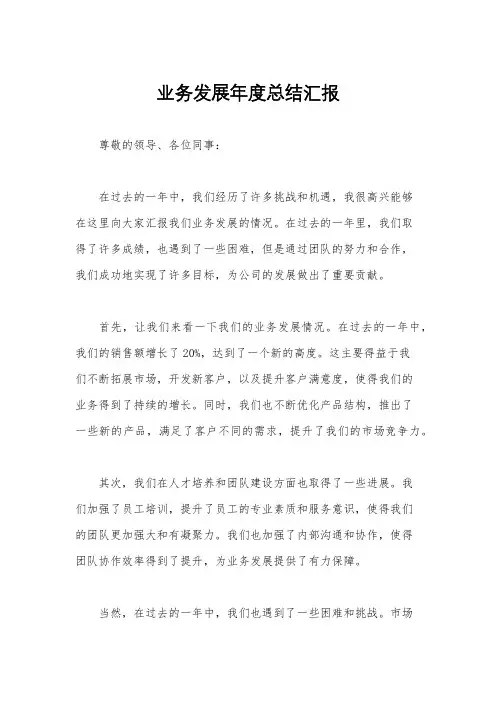 业务发展年度总结汇报