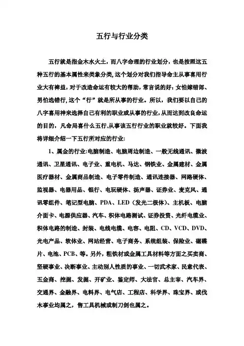 五行与行业分类07737