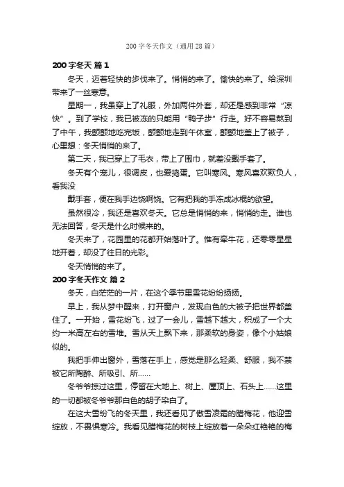 200字冬天作文（通用28篇）