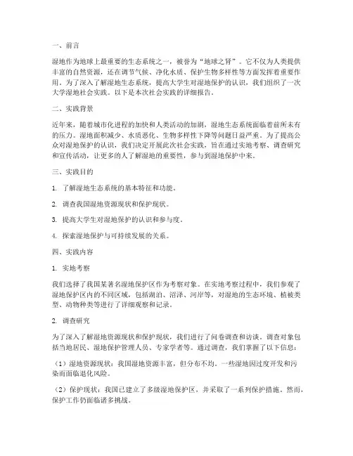 大学湿地社会实践报告