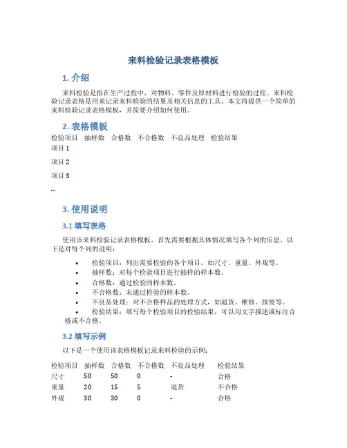 来料检验记录表格模板