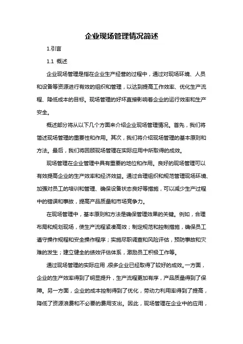 企业现场管理情况简述