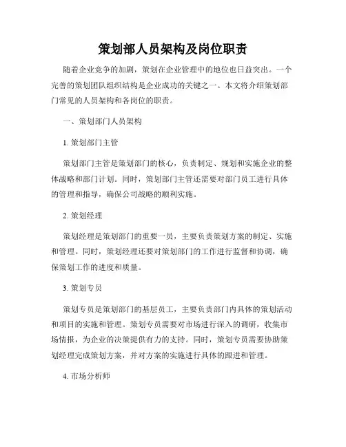 策划部人员架构及岗位职责
