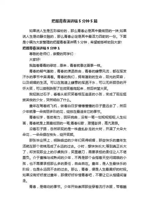 把握青春演讲稿5分钟5篇