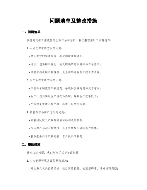 问题清单及整改措施