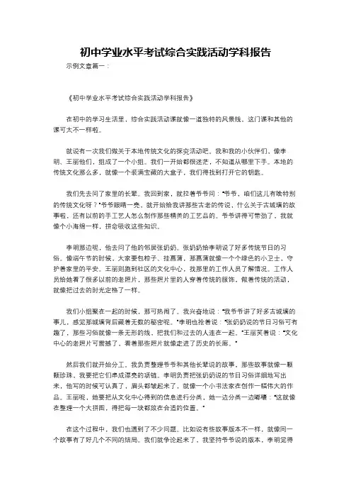 初中学业水平考试综合实践活动学科报告