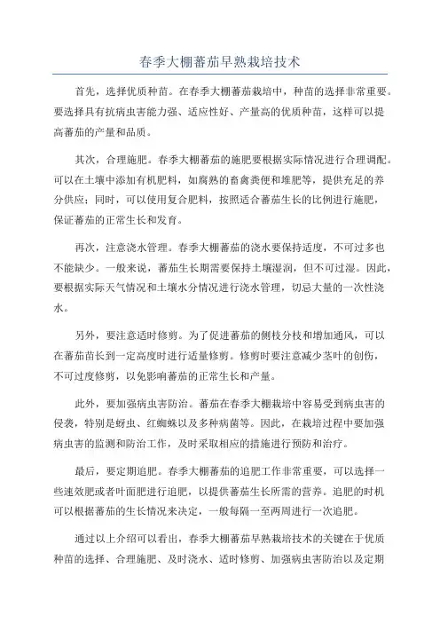 春季大棚蕃茄早熟栽培技术