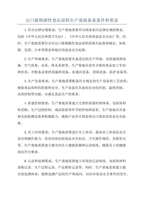 出口植物源性食品原料生产基地备案条件和要求