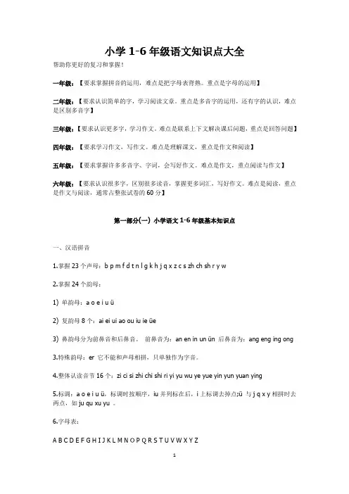 江西省小学1-6年级语文知识点大全