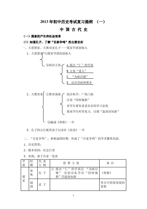 2013年中考历史复习提纲(一)