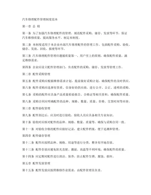 汽修配件管理制度范本