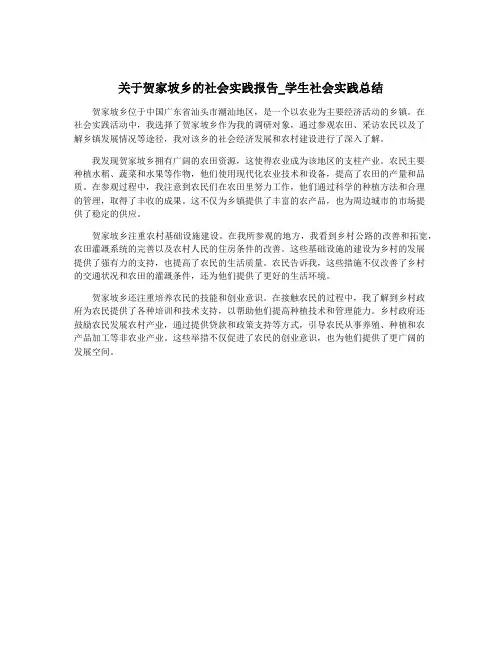 关于贺家坡乡的社会实践报告_学生社会实践总结