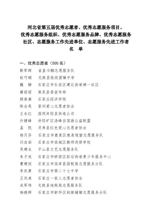 河北省第五届优秀志愿者、优秀志愿服务项目、