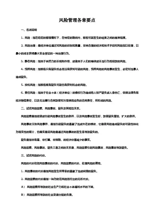 风险管理各章要点