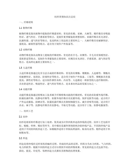 纺织常规知识点总结