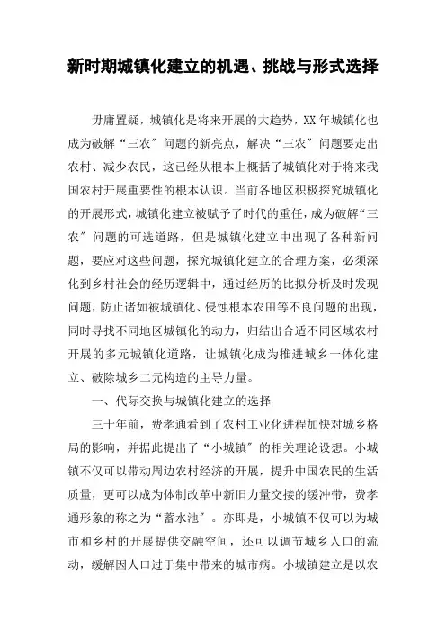 新时期城镇化建设的机遇、挑战与模式选择