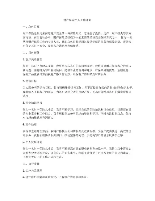 财产保险个人工作计划