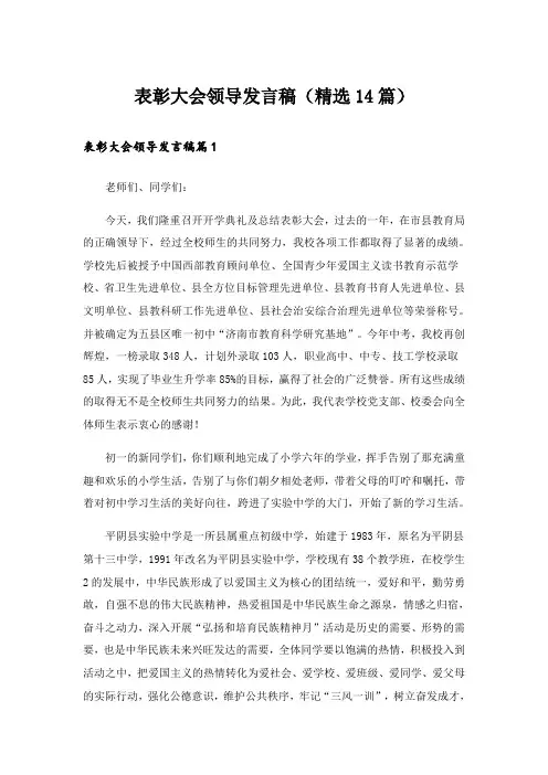 表彰大会领导发言稿(精选14篇)