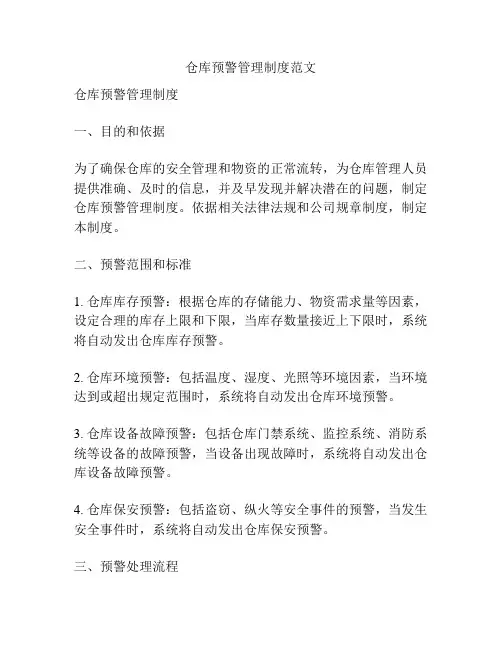 仓库预警管理制度范文