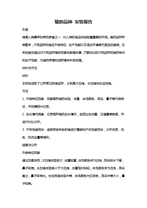 猪的品种 实验报告
