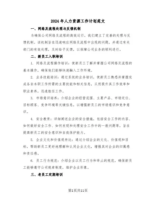 2024年人力资源工作计划范文（五篇）