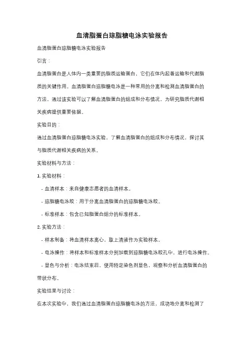 血清脂蛋白琼脂糖电泳实验报告