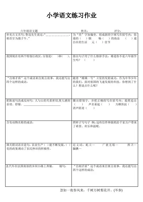 小学六年级语文素养提升练习24 (88)