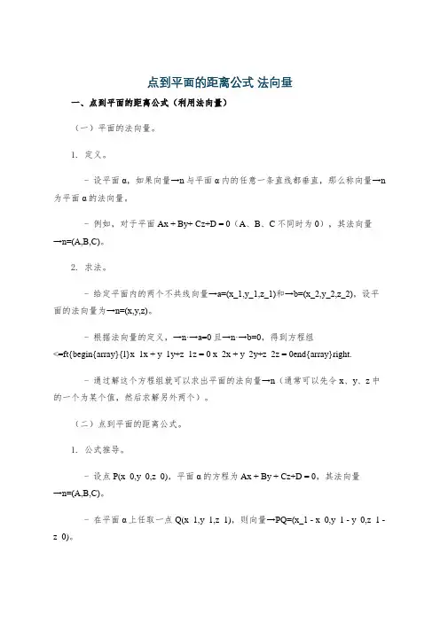 点到平面的距离公式 法向量