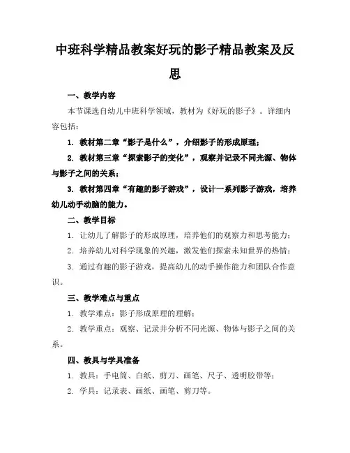 中班科学精品教案好玩的影子精品教案及反思