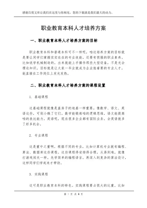 职业教育本科人才培养方案